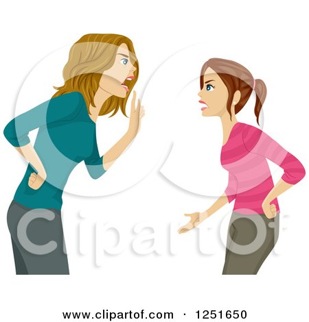 Clipart of a Mother Arguing with Her Teenage Daughter - Royalty Free Vector Illustration by BNP Design Studio