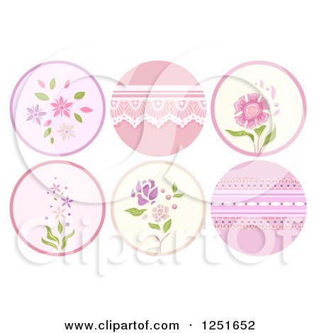 Clipart of Round Shappy Chic Pink Flower and Lace Icons - Royalty Free Vector Illustration by BNP Design Studio