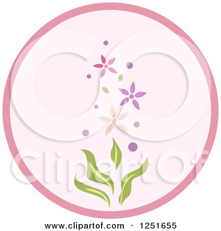 Clipart of a Round Shappy Chic Pink Flowery Icon - Royalty Free Vector Illustration by BNP Design Studio