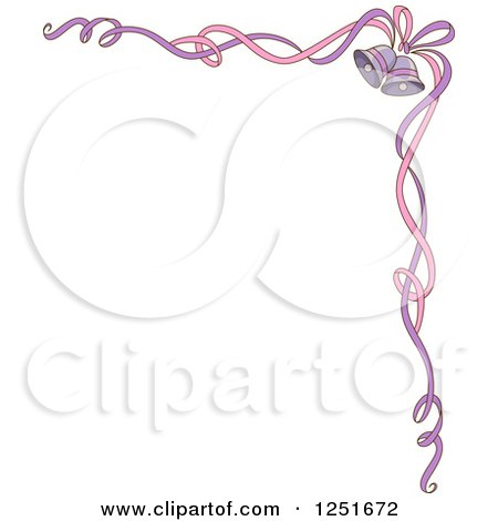 Clipart of a Pink and Purple Ribbon Border with Wedding Bells - Royalty Free Vector Illustration by BNP Design Studio