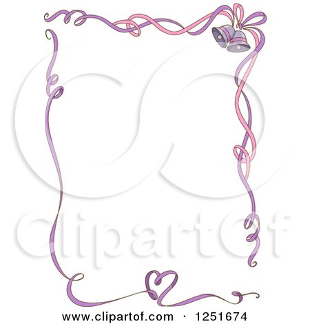 Clipart of a Pink and Purple Ribbon Border with Wedding Bells and Hearts - Royalty Free Vector Illustration by BNP Design Studio