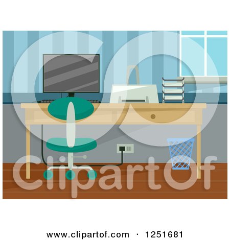 Clipart of a Chair and Computer Desk in a Home Office - Royalty Free Vector Illustration by BNP Design Studio