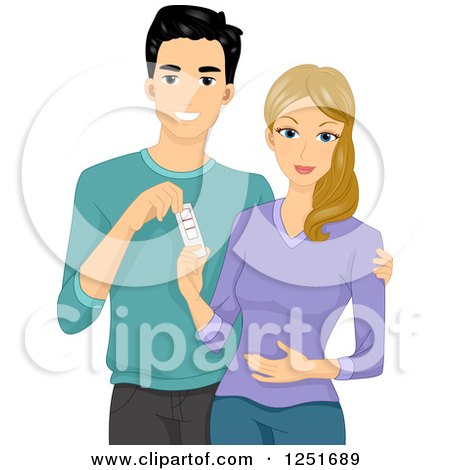 Clipart of a Happy Couple with a Positive Pregnancy Test - Royalty Free Vector Illustration by BNP Design Studio