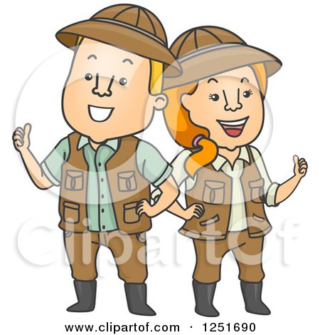Clipart of a Safari Couple Holding Thumbs up - Royalty Free Vector Illustration by BNP Design Studio