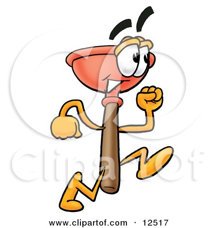 Clipart Picture of a Sink Plunger Mascot Cartoon Character Running by Mascot Junction