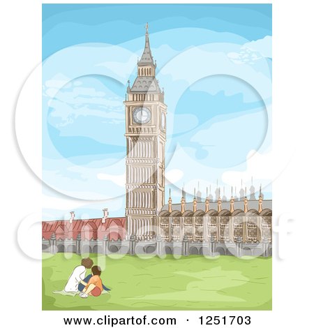 Clipart of a Sketched Park and Big Ben in London - Royalty Free Vector Illustration by BNP Design Studio