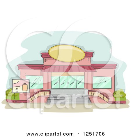 Clipart of a Cafe and Super Market Exterior - Royalty Free Vector Illustration by BNP Design Studio
