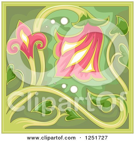 Clipart of a Pink and Green Tulip Tile - Royalty Free Vector Illustration by BNP Design Studio