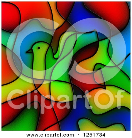 Clipart of a Stained Glass Flying Dove - Royalty Free Illustration by Prawny