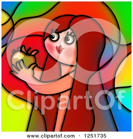 Clipart of a Stained Glass Eve and the Temptation of Forbidden Fruit - Royalty Free Illustration by Prawny
