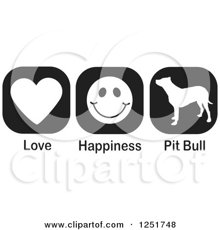 Clipart of Black and White Love Happiness and Pit Bull Dog Icons - Royalty Free Vector Illustration by Johnny Sajem