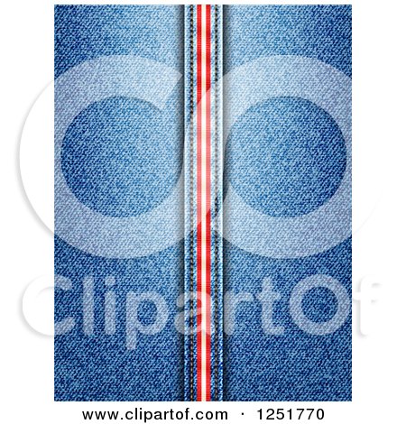 Clipart of a Denim Jean Background with a Vertical Red and White Stripe - Royalty Free Vector Illustration by elaineitalia