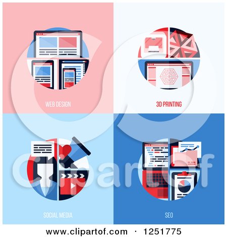 Clipart of 3d Printing Social Media and Seo Designs - Royalty Free Vector Illustration by elena