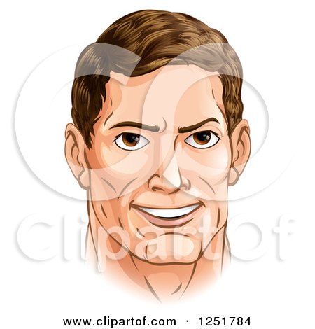 Clipart of a Handsome Caucasian Man with Brunette Hair - Royalty Free Vector Illustration by AtStockIllustration