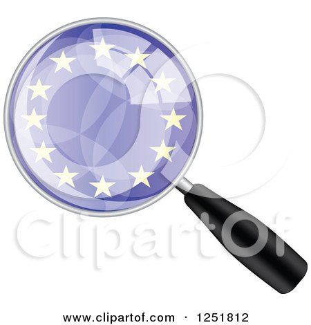 Clipart of a Magnifing Glass with a European Flag - Royalty Free Vector Illustration by Andrei Marincas