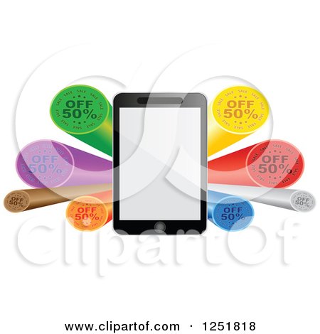 Clipart of a 3d Tablet Computer Wish Colorful Sales Discounts - Royalty Free Vector Illustration by Andrei Marincas