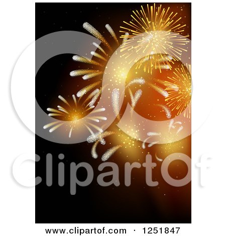 Clipart of a Background of Orange Fireworks on Black - Royalty Free Vector Illustration by dero