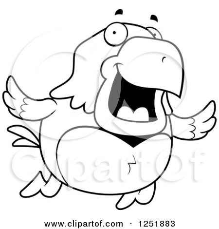 Clipart of a Black and White Flying Happy Hawk - Royalty Free Vector Illustration by Cory Thoman