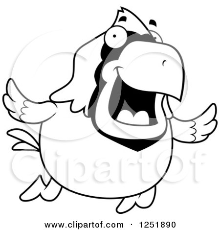 Clipart of a Black and White Happy Cardinal Bird Flying - Royalty Free Vector Illustration by Cory Thoman