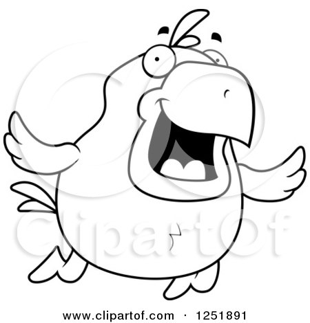 Clipart of a Black and White Happy Flying Chick - Royalty Free Vector Illustration by Cory Thoman