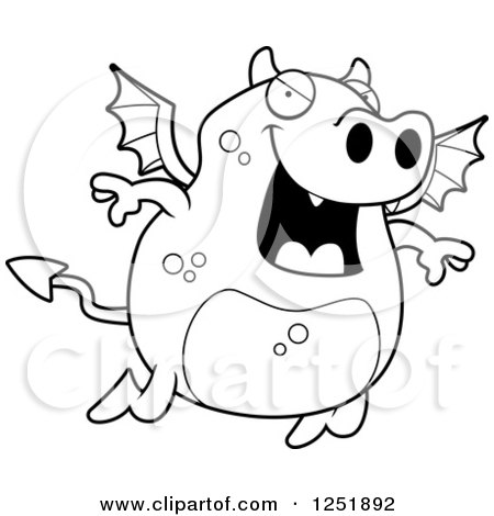 Clipart of a Black and White Flying Devil - Royalty Free Vector Illustration by Cory Thoman