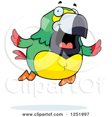Clipart of a Colorful Happy Parrot Flying - Royalty Free Vector Illustration by Cory Thoman