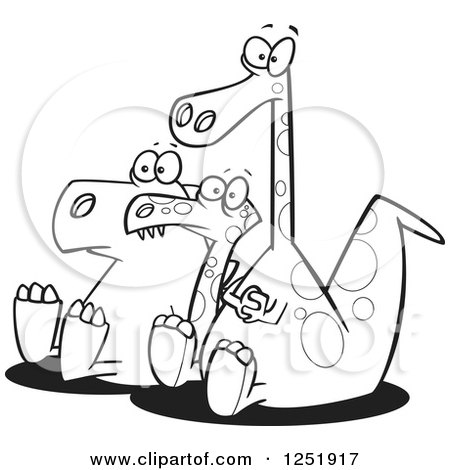 Clipart of Three Black and White Dinosaurs in an Audience - Royalty Free Vector Illustration by toonaday