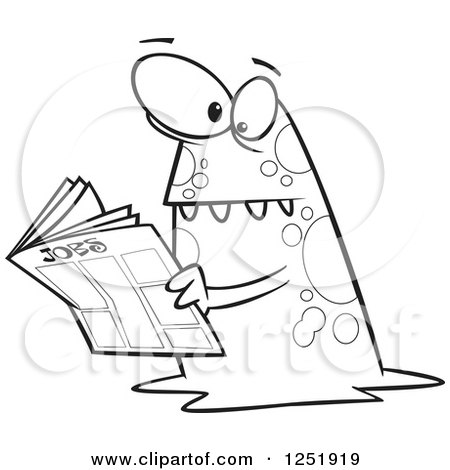 Clipart of a Black and White Monster Reading the Job Classifieds - Royalty Free Vector Illustration by toonaday