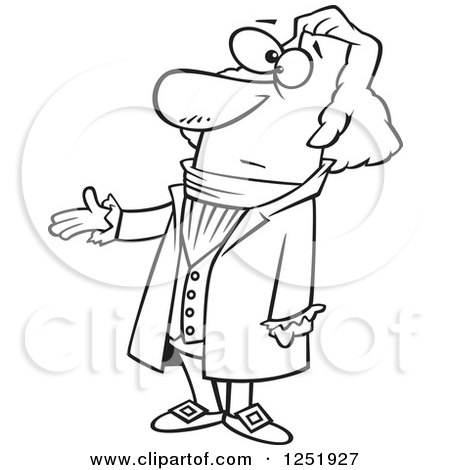 Clipart of a Black and White Cartoon George Washington Presenting - Royalty Free Vector Illustration by toonaday