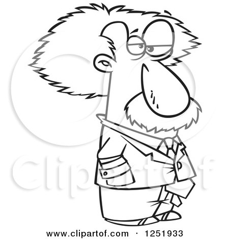 Clipart of a Black and White Cartoon Albert Einstein - Royalty Free Vector Illustration by toonaday