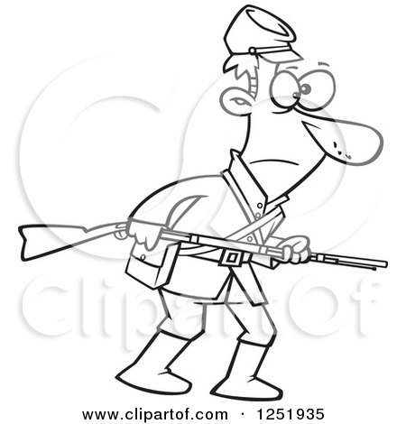 Clipart of a Black and White Confederate Soldier with a Rifle - Royalty Free Vector Illustration by toonaday