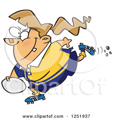 Clipart of a Chubby Caucasian Woman Playing Rugby - Royalty Free Vector Illustration by toonaday