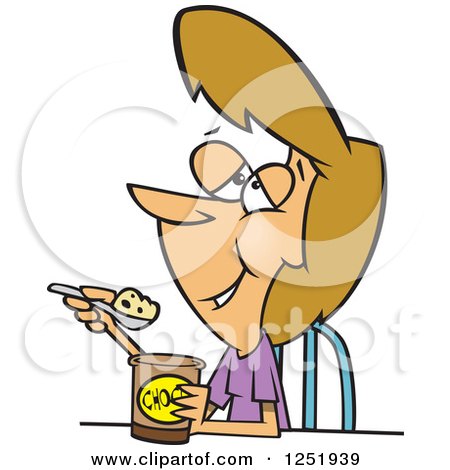 Clipart of a Caucasian Girl or Woman Enjoying Ice Cream - Royalty Free Vector Illustration by toonaday