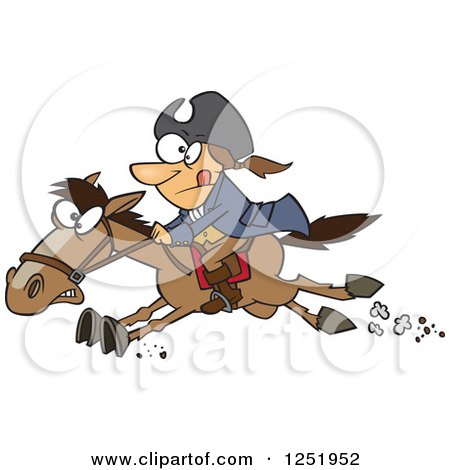Clipart of a Cartoon Paul Revere Riding a Horse - Royalty Free Vector Illustration by toonaday