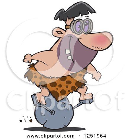 Clipart of a Creative Caveman Riding a Stone Cycle - Royalty Free Vector Illustration by toonaday