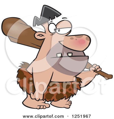 Clipart of a Cartoon Caveman Carrying a Club - Royalty Free Vector Illustration by toonaday