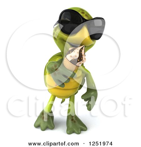 Clipart of a 3d Tortoise Wearing Sunglasses Walking and Eating an Ice Cream Cone - Royalty Free Illustration by Julos