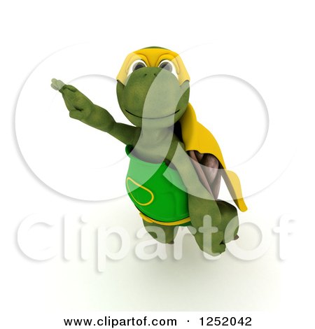 Clipart of a 3d Super Hero Tortoise Flying - Royalty Free Illustration by KJ Pargeter