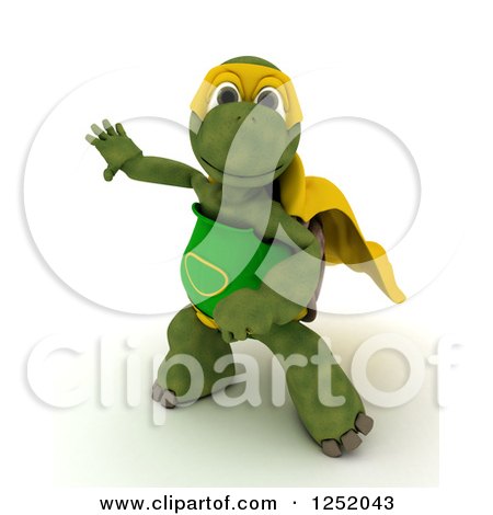 Clipart of a 3d Super Hero Tortoise Ready to Take off in Flight - Royalty Free Illustration by KJ Pargeter