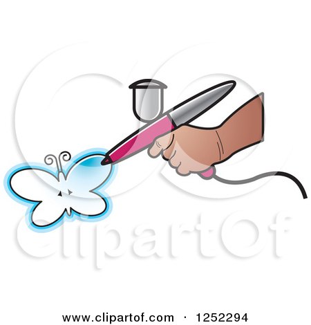 Clipart of a Hand Airbrushing a Butterfly - Royalty Free Vector Illustration by Lal Perera