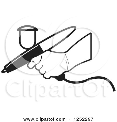 Clipart of a Black and White Hand Airbrushing - Royalty Free Vector Illustration by Lal Perera