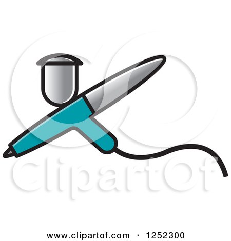 Clipart of a Silver and Turquoise Airbrushing Spray Gun - Royalty Free Vector Illustration by Lal Perera