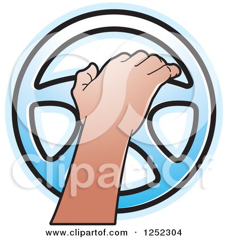 Clipart of a Hand Operating a Blue Steering Wheel - Royalty Free Vector Illustration by Lal Perera