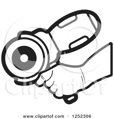 Clipart of a Black and White Hand Holding a Sander Machine - Royalty Free Vector Illustration by Lal Perera