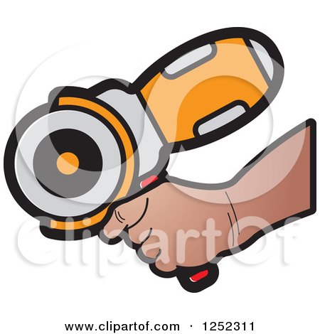 Clipart of a Hand Holding a Yellow Sander Machine - Royalty Free Vector Illustration by Lal Perera