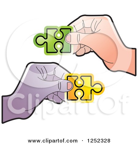 Clipart of Hands Holding Jigsaw Puzzle Pieces - Royalty Free Vector Illustration by Lal Perera