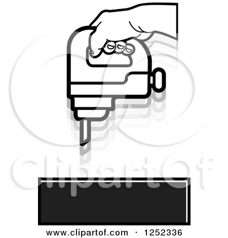 Clipart of a Black and White Hand Operating a Drill - Royalty Free Vector Illustration by Lal Perera