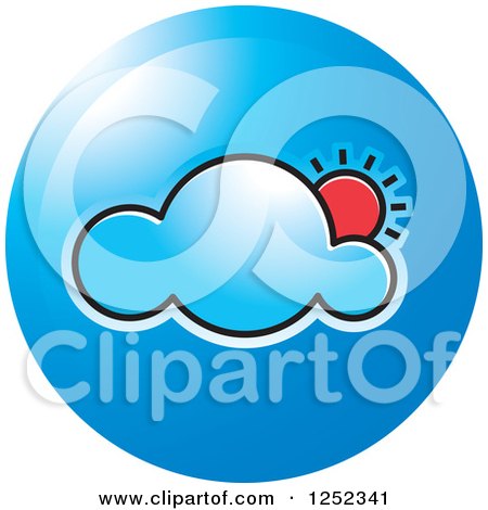 Clipart of a Round Blue Cloud and Sun Icon - Royalty Free Vector Illustration by Lal Perera
