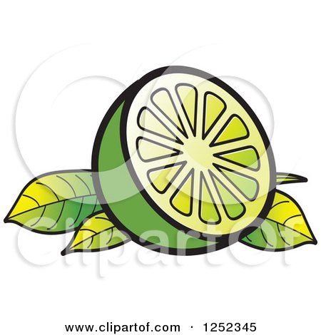 Clipart of a Sliced Lime and Leaves - Royalty Free Vector Illustration by Lal Perera