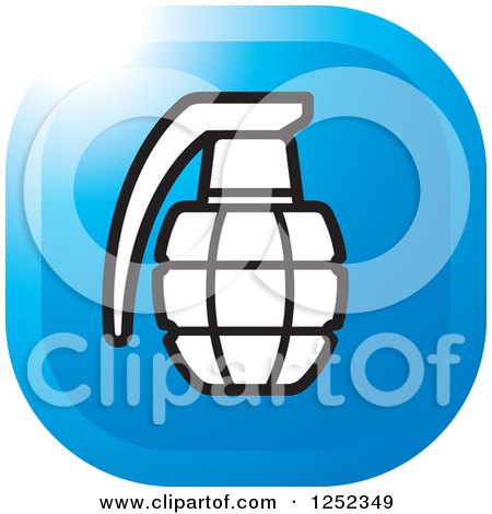 Clipart of a Black and White Grenade on a Blue Square - Royalty Free Vector Illustration by Lal Perera